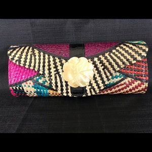 Vintage Straw Envelope Clutch with Capiz Medallion